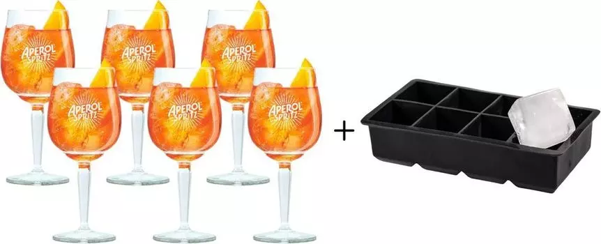 Стаканчики Aperol Spritz 450 мл - 6 шт. и лоток для кубиков льда - 8 блоков, прозрачный