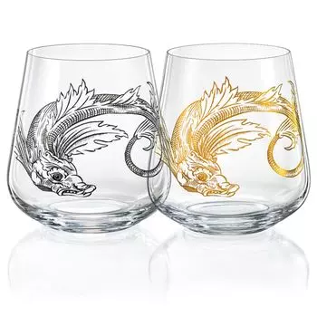 Стаканы для воды Бокалы для виски Seafall хрустальный бокал 400 мл набор из 2 морских змей и Левиафана с декором Bohemia Crystalex