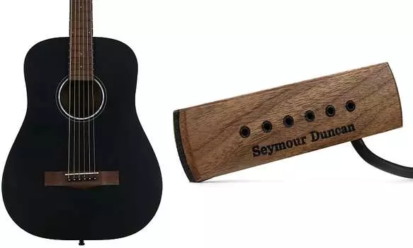 Стальная акустическая гитара Fender FA-15 в масштабе 3/4 — черный комплект с Seymour Duncan SA-3XL Woody XL Регулируемый акустический звукосниматель с шумоподавлением — орех Fender + Seymour Duncan 0971170106=1 11500-32-WLN=1