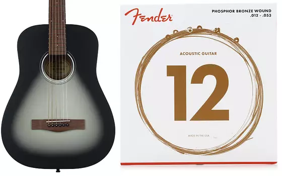 Стальная акустическая гитара Fender FA-15 в масштабе 3/4 — комплект Moonlight со струнами для акустической гитары Fender 60L из фосфористой бронзы — .012–.053 Light 0971170135=1 0730060403=1