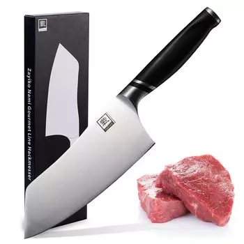 Стальной нож Zayiko Chai Dao, лезвие 18,50 см I Острый стальной кухонный нож и профессиональный поварской нож с ручкой из АБС-пластика и подарочной коробкой серии Zayiko NAMI