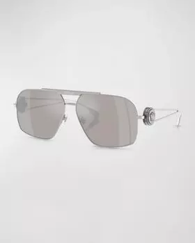 Стальные солнцезащитные очки-авиаторы с Medusa Medallion Versace, цвет Silver