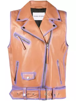 STAND STUDIO кожаный жилет с контрастной отделкой, коричневый