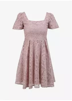 Стандартное розовое кружевное женское платье с квадратным воротником 24YSL7400 Selen, розовый