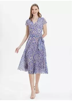 Стандартное синее женское платье с двубортным воротником и леопардовым узором 24YSL7412 Selen, синий