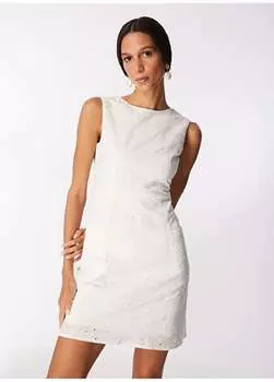 Стандартное женское платье цвета экрю с круглым вырезом и рисунком 24YSL7407 Selen, экрю