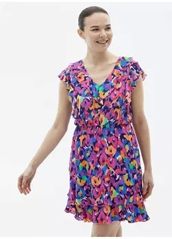 Стандартное женское платье цвета фуксии с V-образным вырезом и леопардовым узором Selen