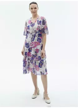 Стандартное женское платье цвета фуксии с V-образным вырезом и принтом Selen