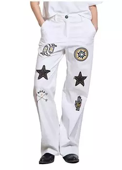 Стандартные белые женские джинсовые брюки с высокой талией и прямыми штанинами PTKD05108 Akep, белый