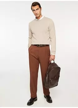 Стандартный бежевый мужской свитер с круглым вырезом Beymen Business