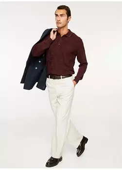 Стандартный бордово-красный мужской свитер с воротником поло Beymen Business Priv