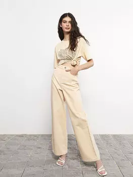 Стандартный крой Прямые широкие женские брюки из габардина LCW Casual