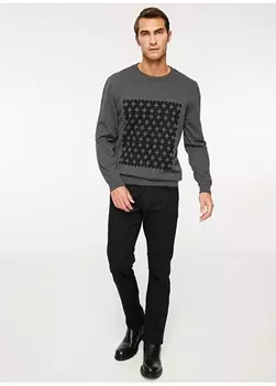 Стандартный мужской свитер антрацитового меланжевого цвета с круглым вырезом Beymen Business
