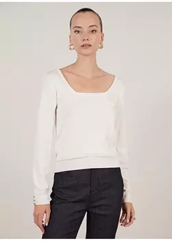 Стандартный однотонный кремовый свитер с квадратным воротником для женщин Yargc