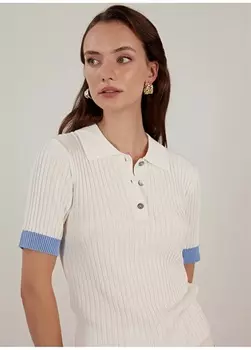 Стандартный однотонный кремовый свитер с воротником-поло Yargc