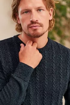 Стандартный свитер с узором «косы» и круглым вырезом Next, синий