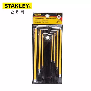 Stanley 94-561-23C Набор из 7 метрических противоскользящих шестигранных ключей с удлиненной шаровой головкой, 1,5–6 мм
