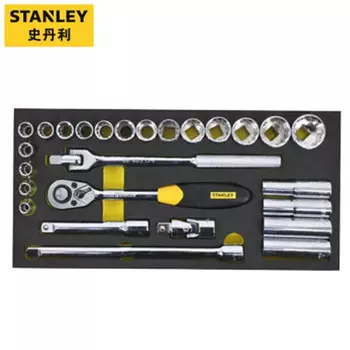 STANLEY-D Набор из 27 предметов. Торцевой ключ с храповым механизмом, 1/2 дюйма, 12 углов. Набор держателей инструментов из ЭВА*