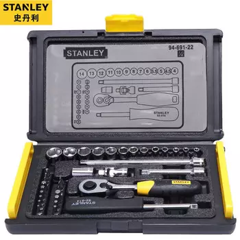 Stanley Малый набор ключей с храповым механизмом 6,35 мм, набор насадок из 35 предметов для авторемонта, набор из 35 предметов 94-691-22
