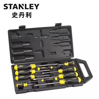 Stanley Набор из 10 предметов: набор крестообразных отверток с плоской головкой и пластиковой ручкой, отвертка для электрика, небольшой конус для ремонта дома с цветком сливы, сильный магнитный инструмент 65-005C-23, в наличии