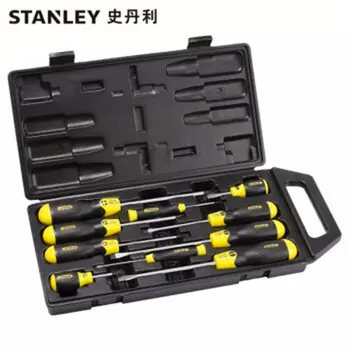 Stanley Набор из 10 предметов, набор крестовых отверток с плоской головкой и резиновой ручкой, набор бытовых инструментов для ремонта