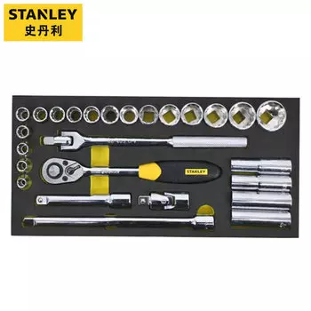 STANLEY Набор из 27 предметов. 12-угловые торцевые ключи с храповым механизмом 1/2 дюйма. Набор держателей инструментов из ЭВА 90-046-23