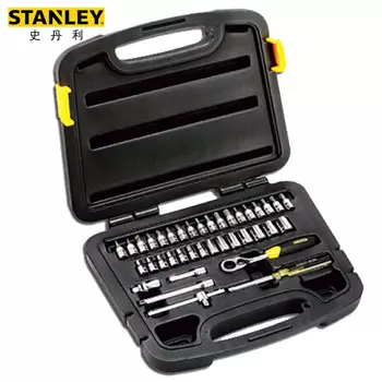 Stanley Набор из 38 предметов, серия 6,3 мм, метрический набор, ремонт машин, авторемонт, гаечный ключ, коробка для инструментов, комбинация 94-184