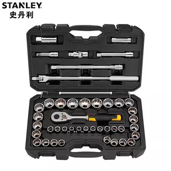 Stanley Набор из 43 предметов, набор метрических и дюймовых головок серии 12,5 мм, большая трещотка для ремонта автомобилей STMT45505-23