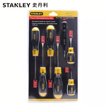Stanley Набор из 6 отверток с резиновой рукояткой и тестовой ручкой, набор многофункциональных инструментов для ремонта 92-002-23