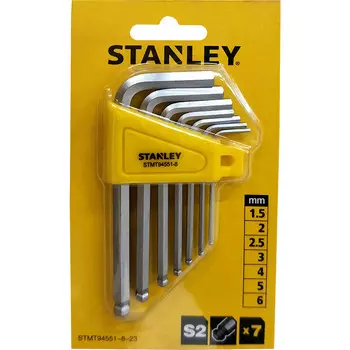 STANLEY Набор из 7 предметов метрических шестигранных ключей с шаровой головкой с короткой ручкой. Бытовой шестигранный ключ с шаровой головкой с короткой ручкой 1,5-6 мм STMT94551-8-23 в наличии