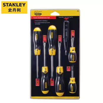 Stanley Набор отверток с резиновой ручкой, 6 предметов, набор крестообразных отверток, включая электрический контрольный карандаш 92-002-23