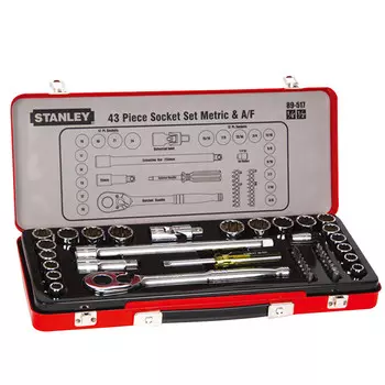 Stanley Набор торцевых инструментов из 43 предметов, набор инструментов для ремонта машин, авторемонта, ящик для инструментов, метрические 6,3/12,5 мм 89-517-22