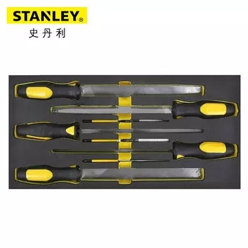 Stanley Напильник из 8 предметов, набор инструментов из ЭВА, обрезной напильник, плоский напильник, треугольный напильник, полукруглый напильник 90-038-23