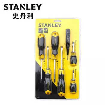 Stanley Отвертка с резиновой ручкой из хромованадиевой стали, 6 предметов, с набором тестовых ручек STHT92002-8-HC