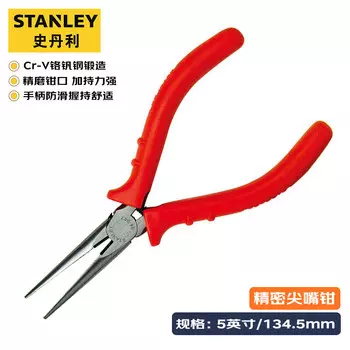 Stanley прецизионные острогубцы с красной ручкой, 5-дюймовые плоскогубцы с иглогубцами, плоскогубцы с игольчатыми носами, ножницы для рта, плоскогубцы для электронного электрика 84-047-23