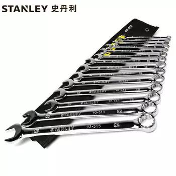 Stanley STANLEY Набор из 14 предметов: метрические тонко полированные длинные гаечные ключи двойного назначения, двусторонний гаечный ключ, набор инструментов для ремонта автомобилей 93-614-22 Корпоративная настройка