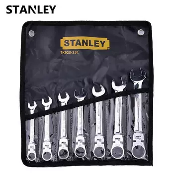 Stanley TK923-23C Набор из 7 предметов с метрической живой головкой с храповым механизмом, открытый набор быстрых ключей двойного назначения, двусторонний ключ с храповым механизмом