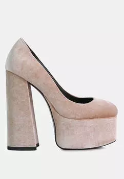 Старые новинки туфли на платформе и каблуке из бархата London Rag, бежевый
