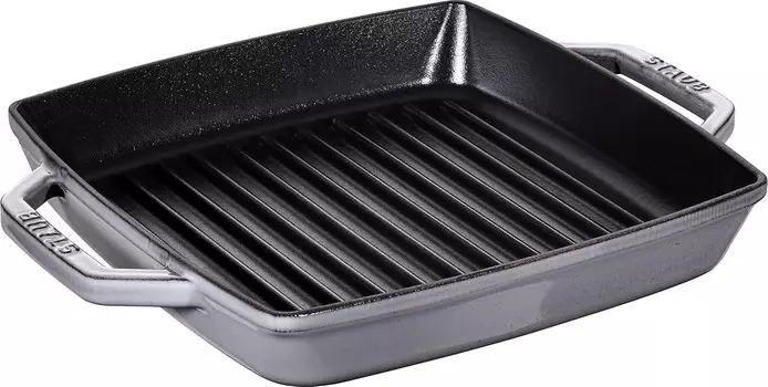 Staub 40511-729 Гриль и сковорода Pure Grill Pan, квадратная, серая, 9,1 дюйма (23 см), двуручная, чугун, эмаль, совместима с индукционной индукцией, Gray