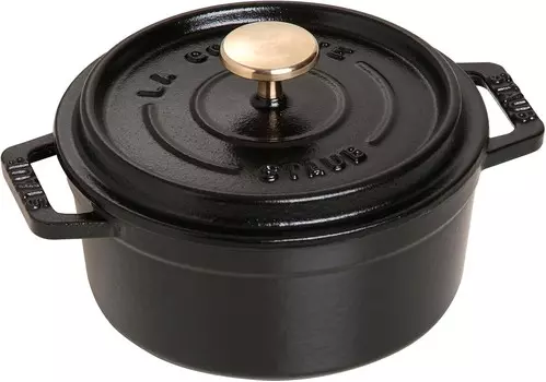 Staub La Cocotte Round 40509-471 Pico Cocotte Round Black 40509-471 Маленькая двуручная чугунная кастрюля, совместимая с индукционной индукцией, Black