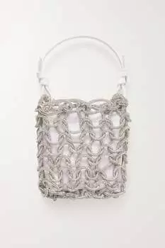 STAUD Мини-сумка Tini с кожаной отделкой, украшенным кристаллами шнуром и атласной мини-сумкой, белый