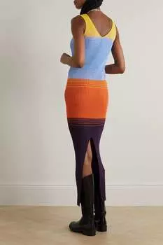 STAUD полосатое платье макси Dana в рубчик, светло-синий