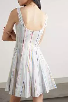 STAUD полосатое платье мини Wells из поплина стрейч, белый