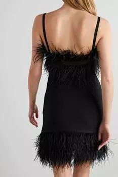 STAUD трикотажное платье мини Etta с перьями, черный