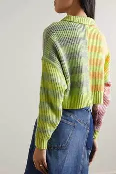 STAUD Укороченный свитер Hampton в полоску из смесового хлопка в рубчик, желтый