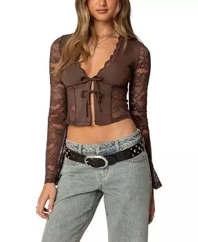 Стефани Лейси Топ с разрезом спереди Edikted, коричневый