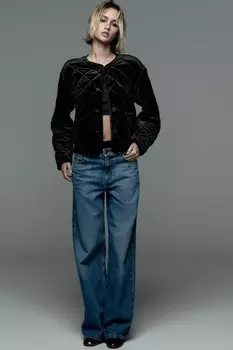 Стеганая бархатная куртка ZARA, черный