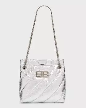 Стеганая большая сумка-тоут цвета металлик Crush XS Balenciaga, цвет Silver