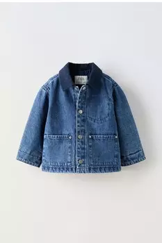Стеганая джинсовая куртка ZARA, средне-синий