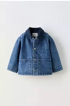 Стеганая джинсовая куртка ZARA, средне-синий